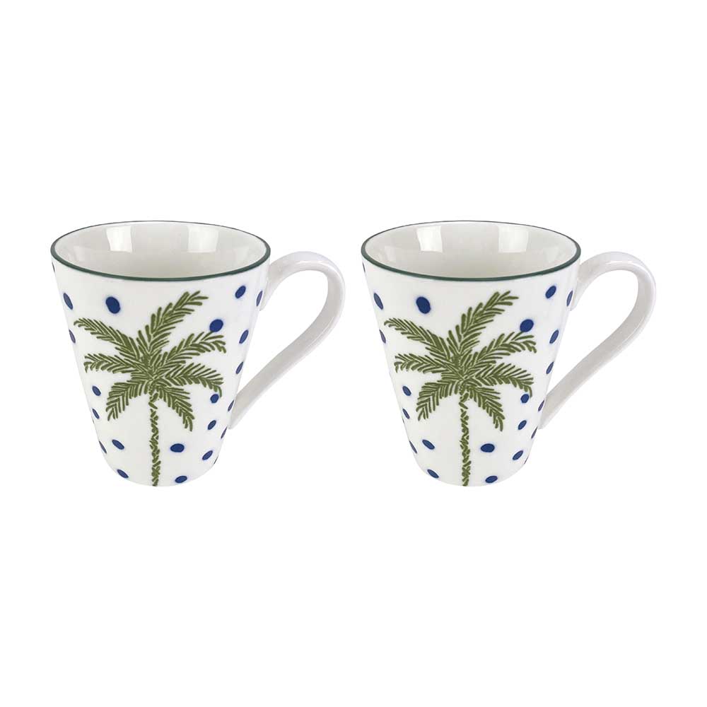 Coconut Bay Coffee Mug - White Palm Set of 2